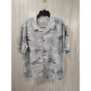 Solitude Mens Size XL Blue Tropical Short Sleeve Shirt Button Up Hawaiian Cotton
